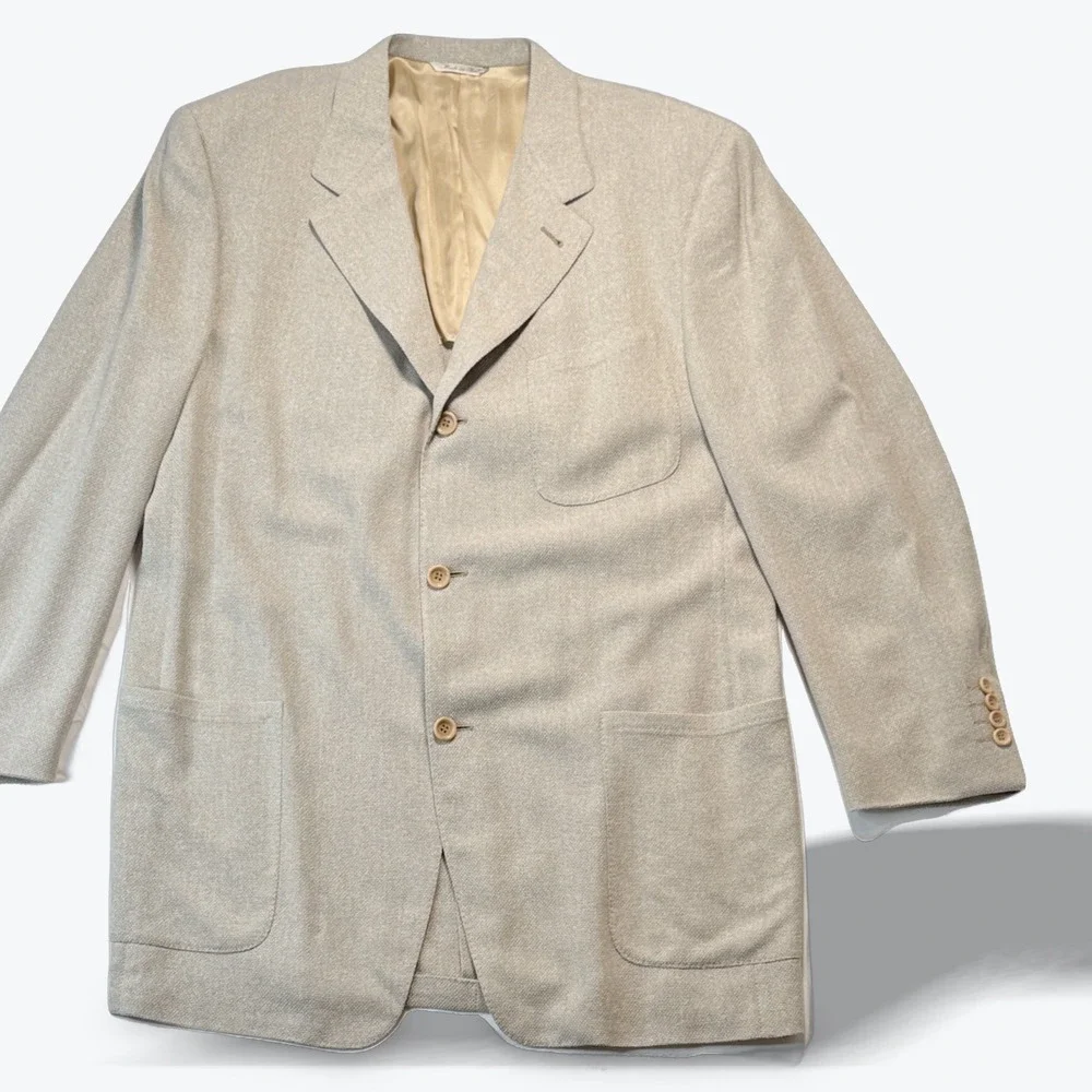 Canali Proposta Mens Blazer Sport Coat Jacket Beige Silk Wool Blend 54L Italy 46